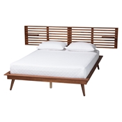 Baxton Studio Elvina Mid-Century Transitional Ash Walnut Wood King Size Platform Bed with Built-In Shelves